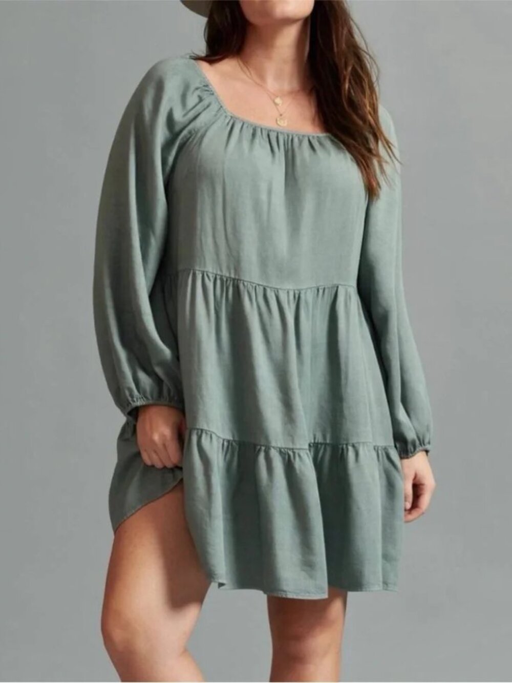 Amadi Anthropologie Verity Tunic Dress Medium Moss Green Prairie Cottagecore NWT